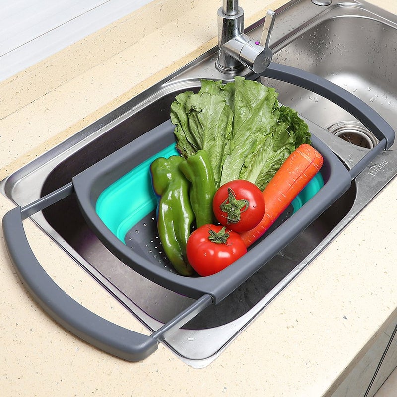 Qimh Colander collapsible, Colander Strainer Over The Sink Vegetable/Fruit Colanders Strainers With Extendable Handles, Folding Strainer for Kitchen,6 Quart - Image 5